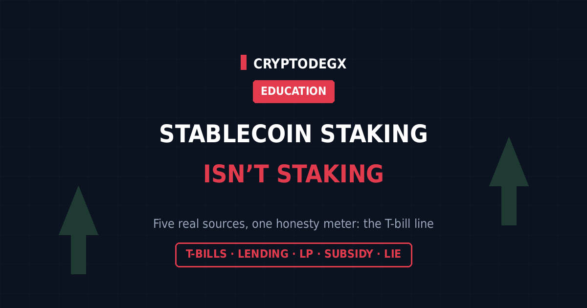 Stablecoin staking isn't staking, the five real yield sources and the T-bill line test