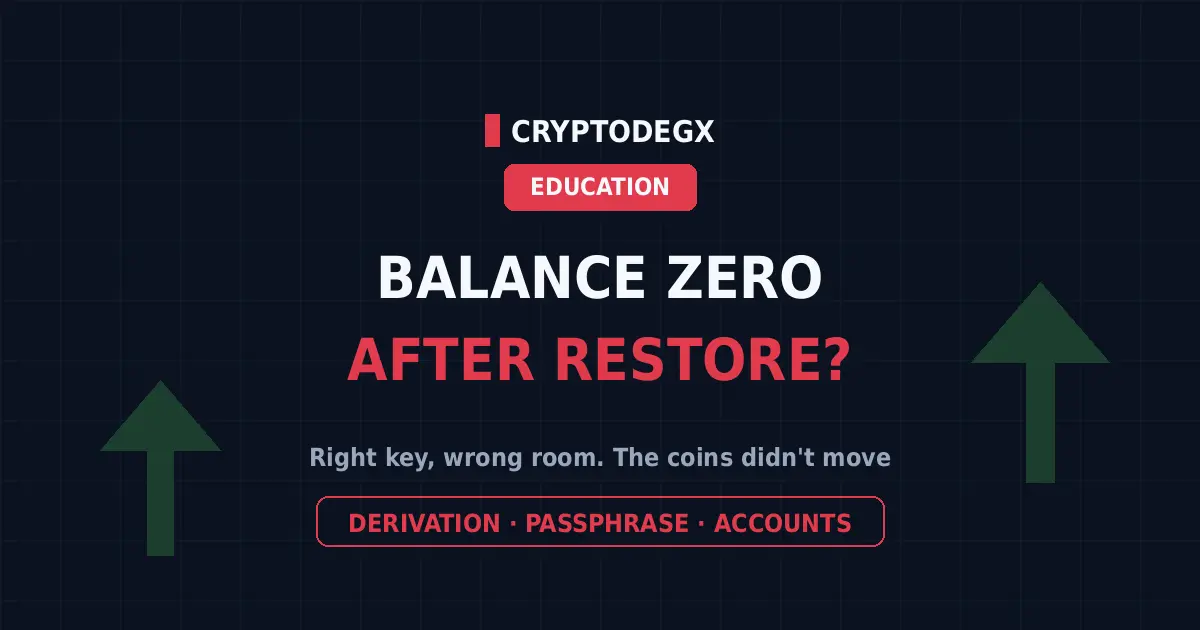 Crypto balance zero after restoring wallet, derivation path passphrase and account fixes
