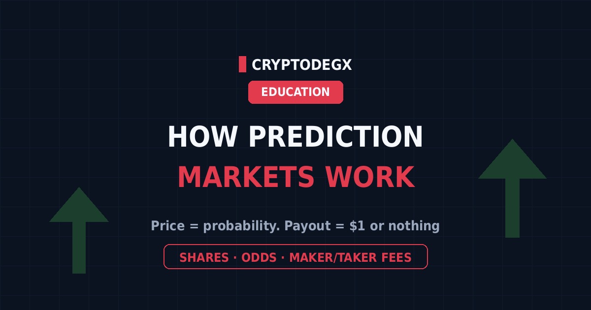 How prediction markets work explained, shares pay $1 if right and $0 if wrong, price equals probability
